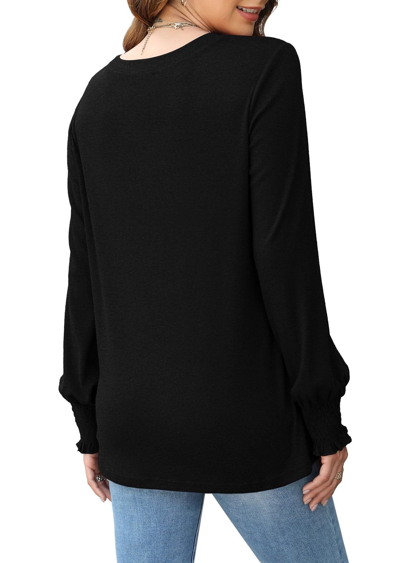 Women Plain Crew Neck Casual Long Sleeve T-shirt