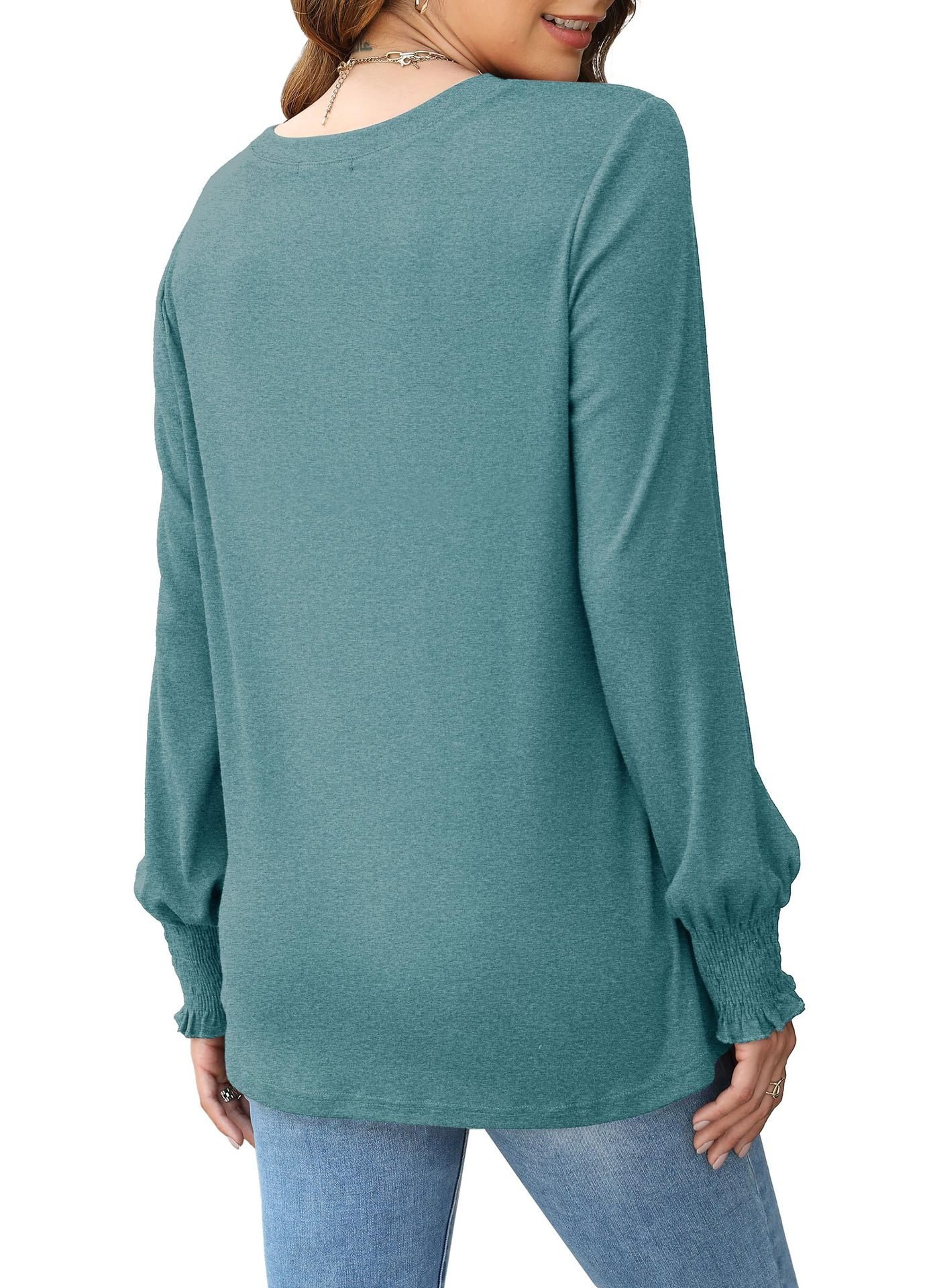 Women Plain Crew Neck Casual Long Sleeve T-shirt