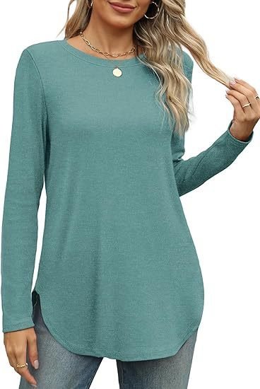 Women Plain Crew Neck Casual Long Sleeve T-shirt