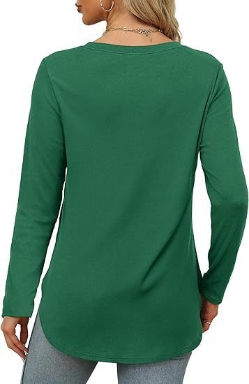 Women Plain Crew Neck Casual Long Sleeve T-shirt