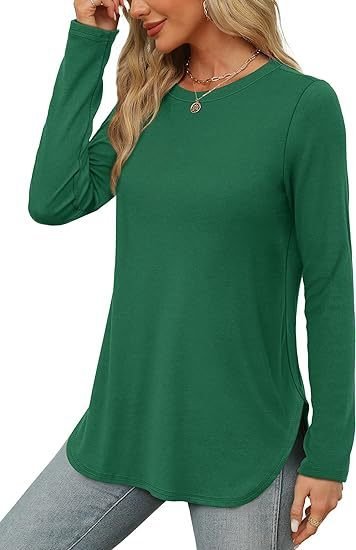 Women Plain Crew Neck Casual Long Sleeve T-shirt