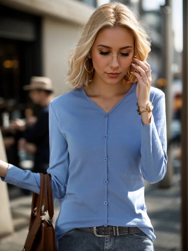 Women Plain V Neck Casual Long Sleeve T-shirt