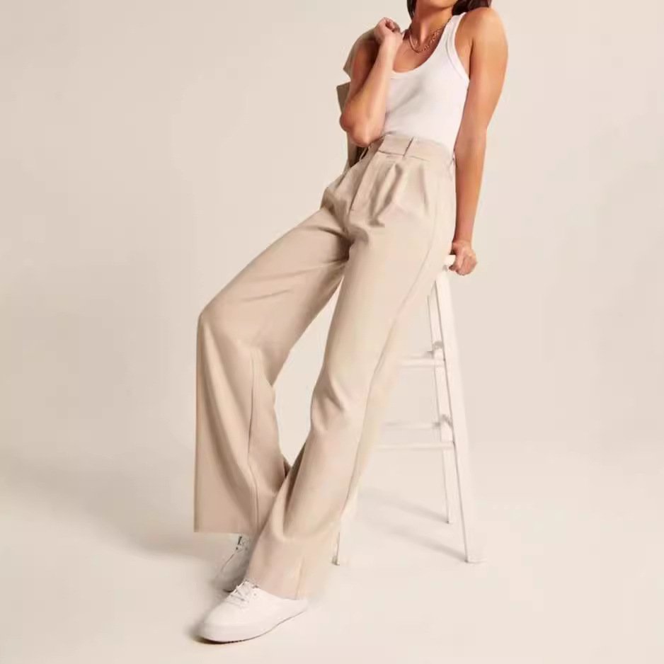 Women's  H-Line Straight Pants Commuting Going Out Pants Khaki Casual Plain Spring/Fall Pants