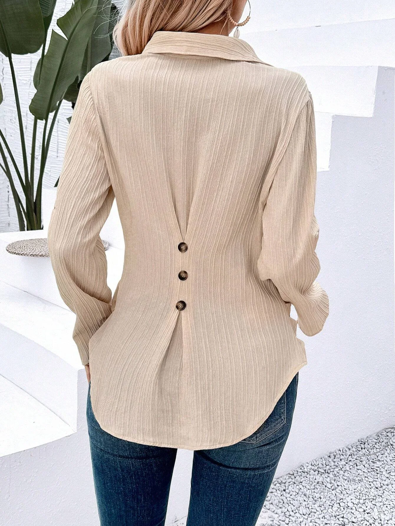 Women's Casual Plain Button-Down Shirt