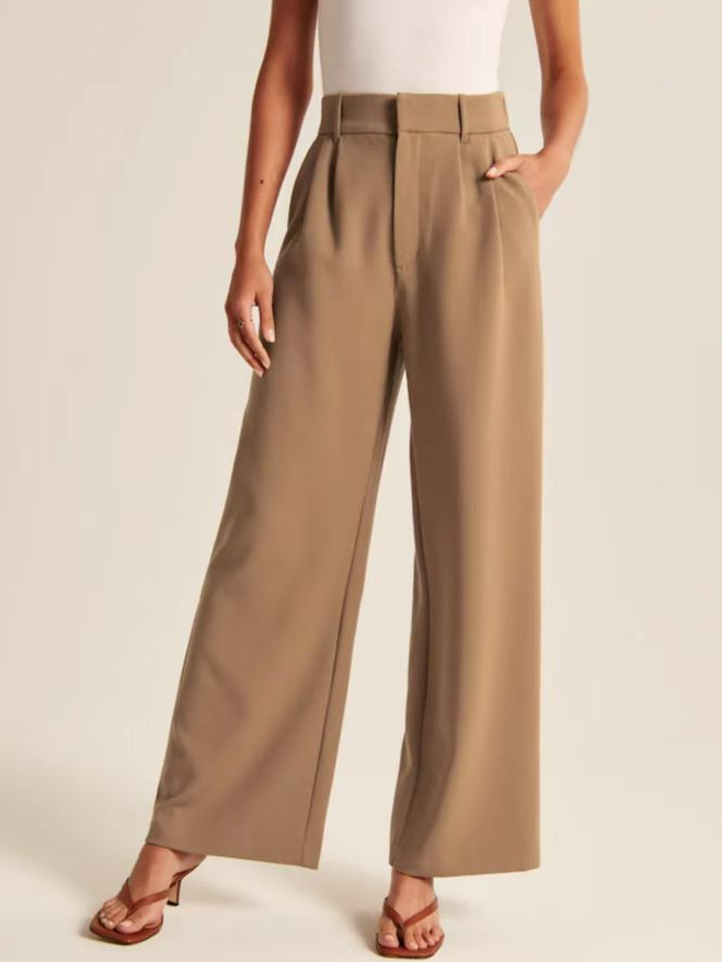 Women's  H-Line Straight Pants Commuting Going Out Pants Khaki Casual Plain Spring/Fall Pants