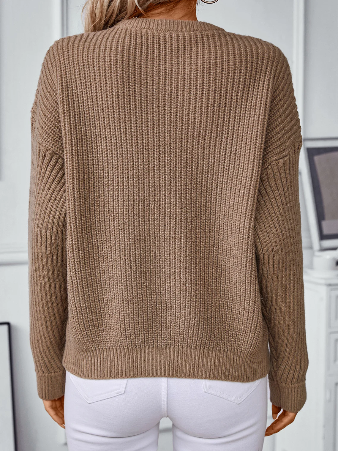 Casual Loose Yarn/Wool Yarn Crew Neck Sweater