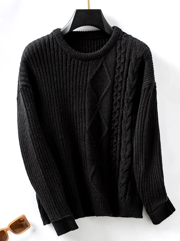 Casual Loose Yarn/Wool Yarn Crew Neck Sweater