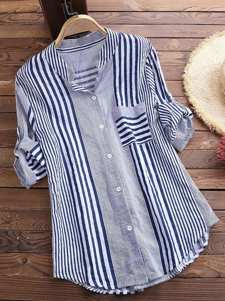 Striped Cotton-Blend Casual Shirt