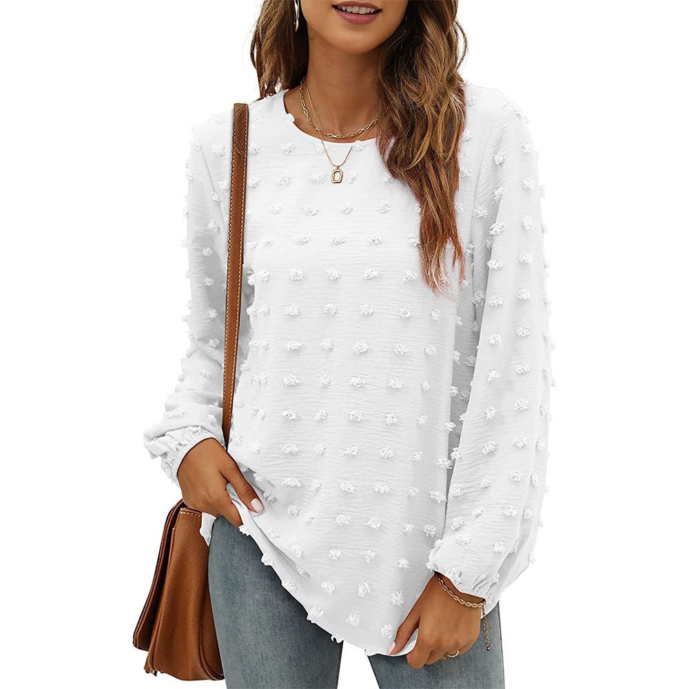 Women's Long Sleeve Blouse Spring/Fall White Plain Crew Neck Daily Going Out Casual Top