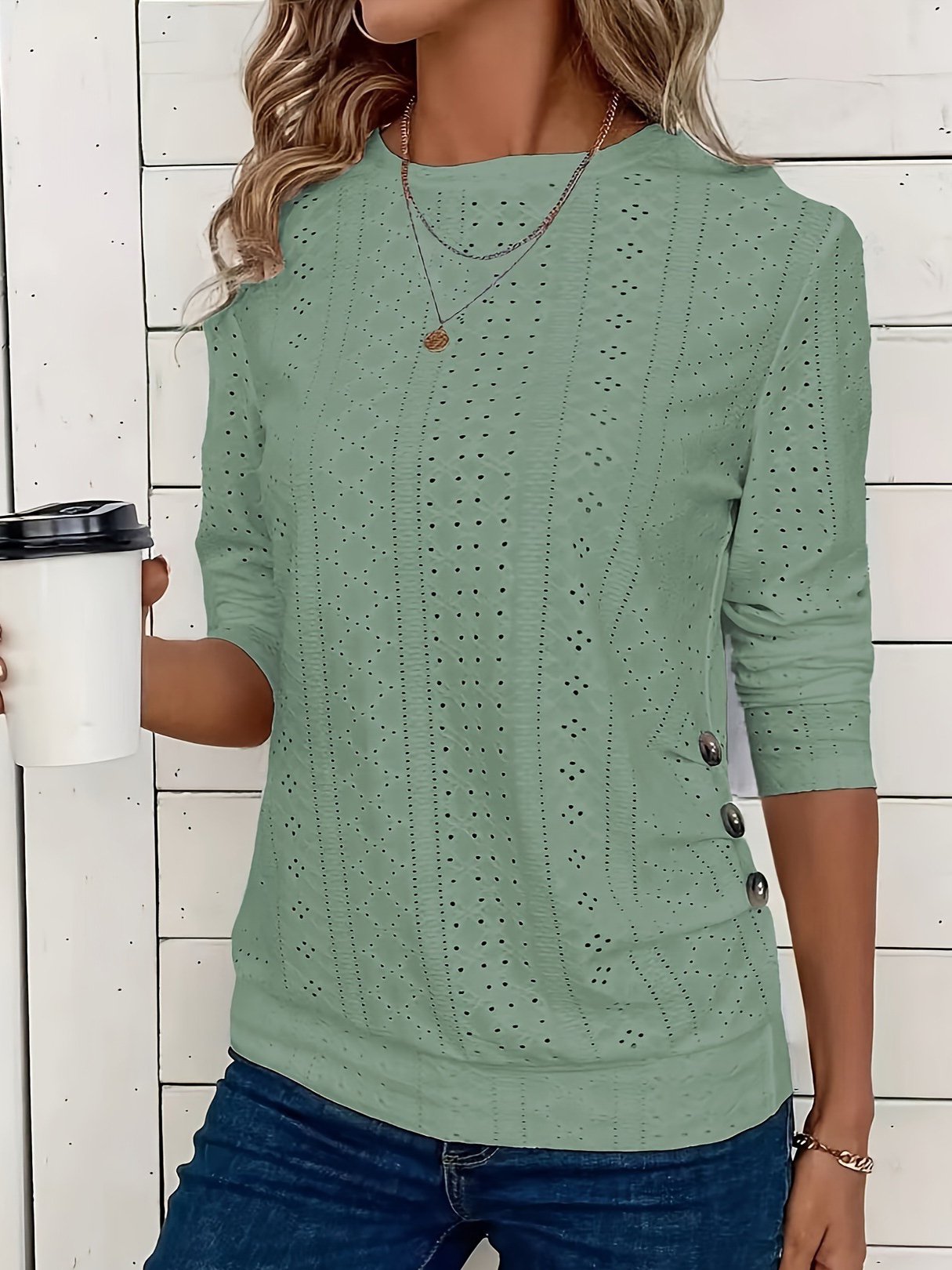 Women Plain Crew Neck Casual Long Sleeve T-shirt