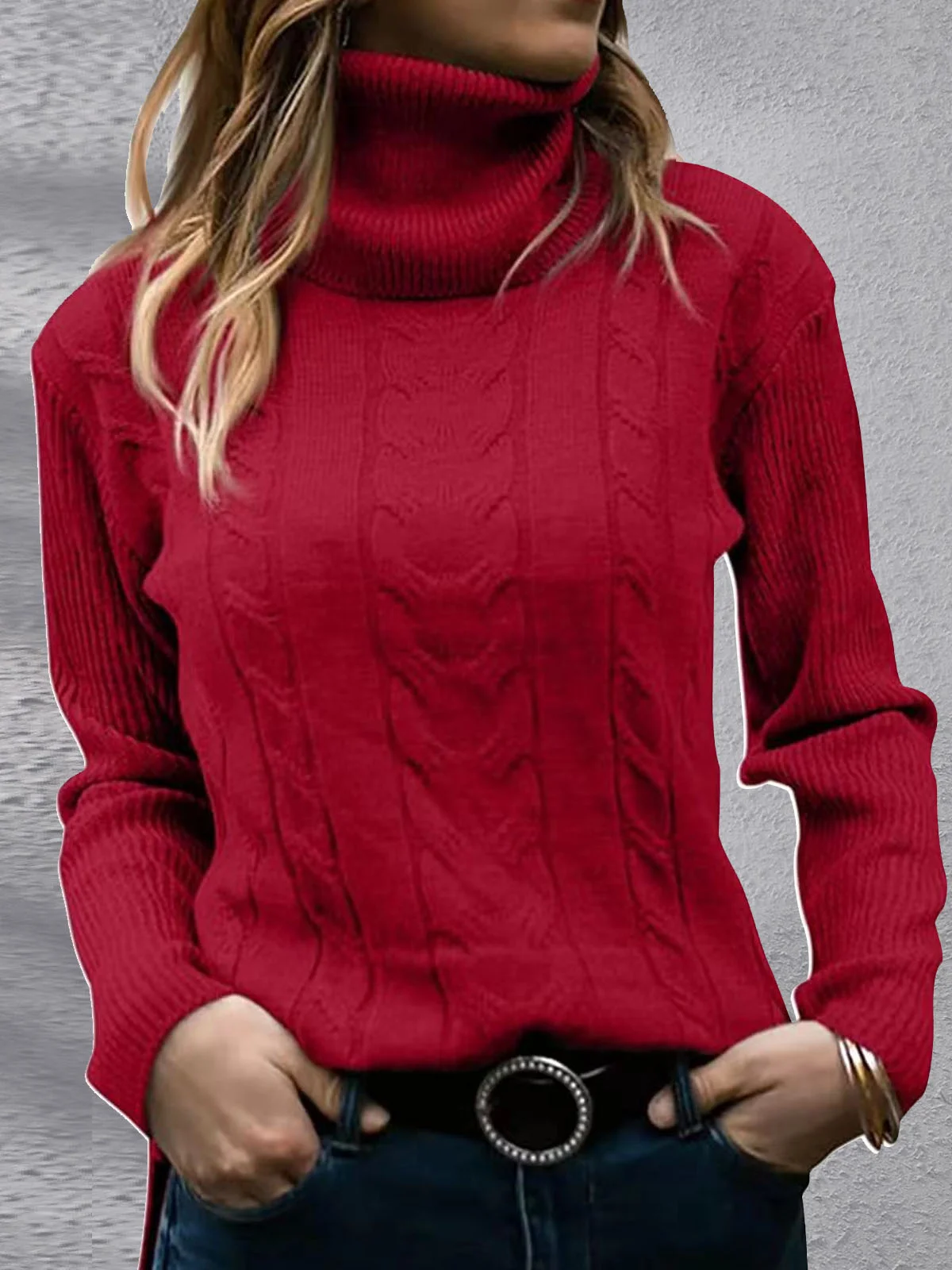 Casual Plain Turtleneck Loose Sweater