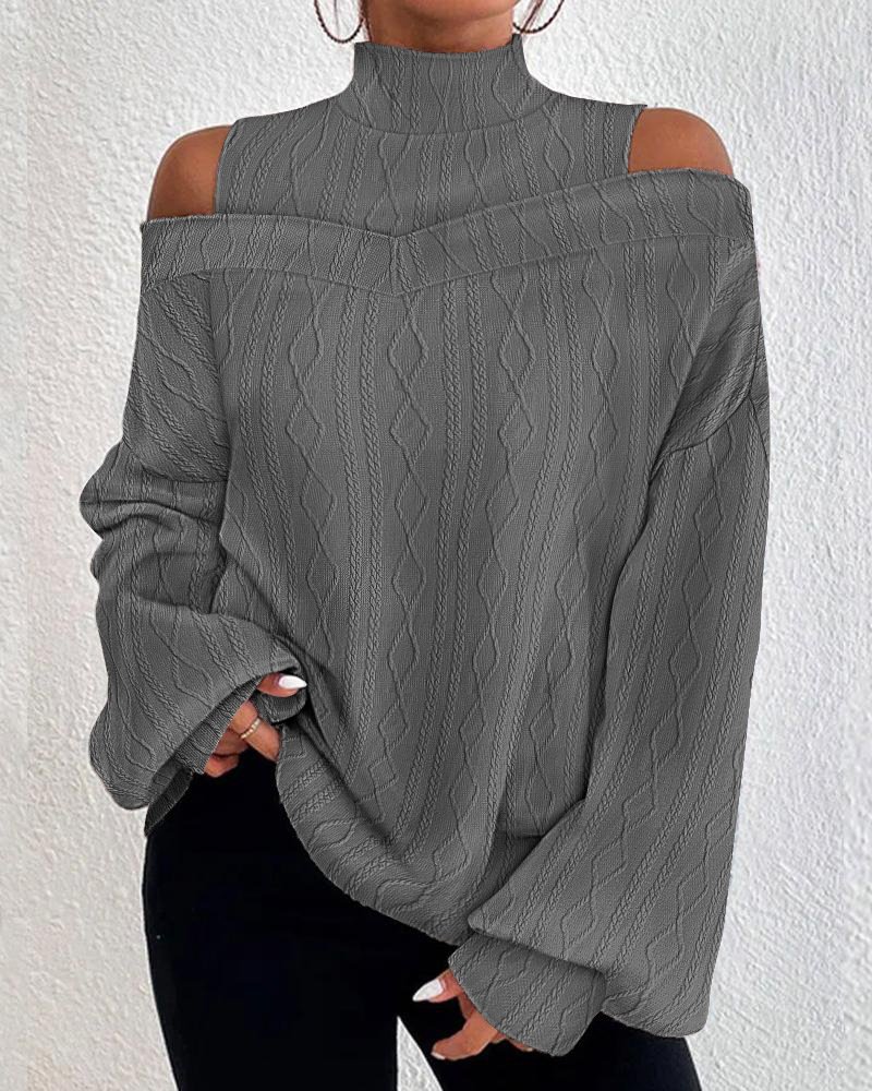 Loose Plain Casual Turtleneck Blouse