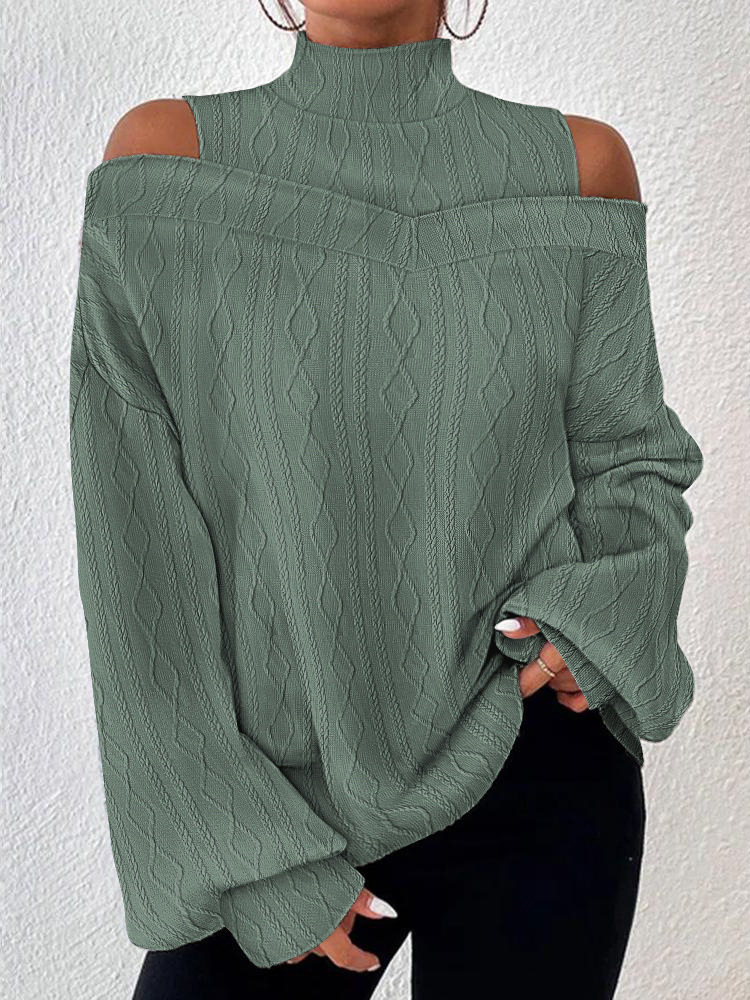 Loose Plain Casual Turtleneck Blouse