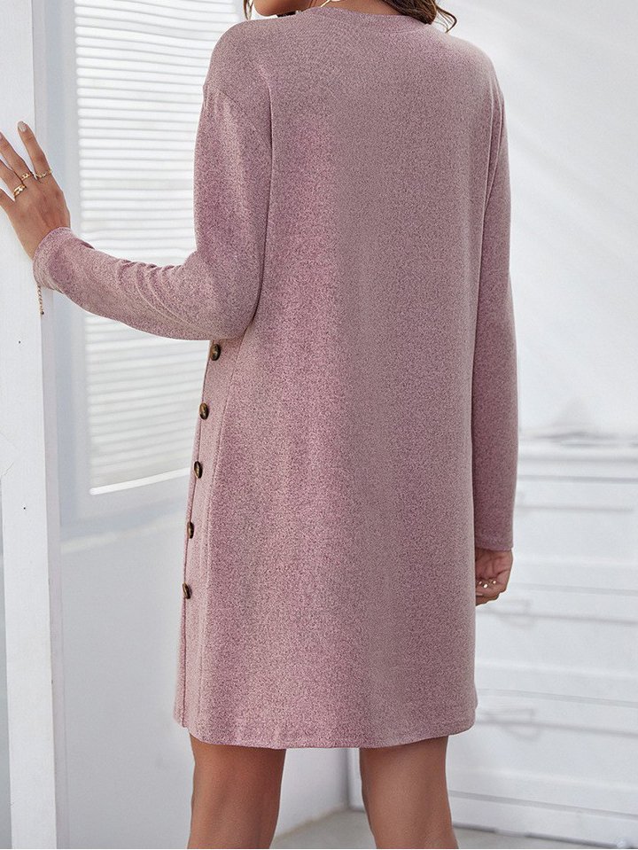 Women's Plain Buckle Crew Neck Dress