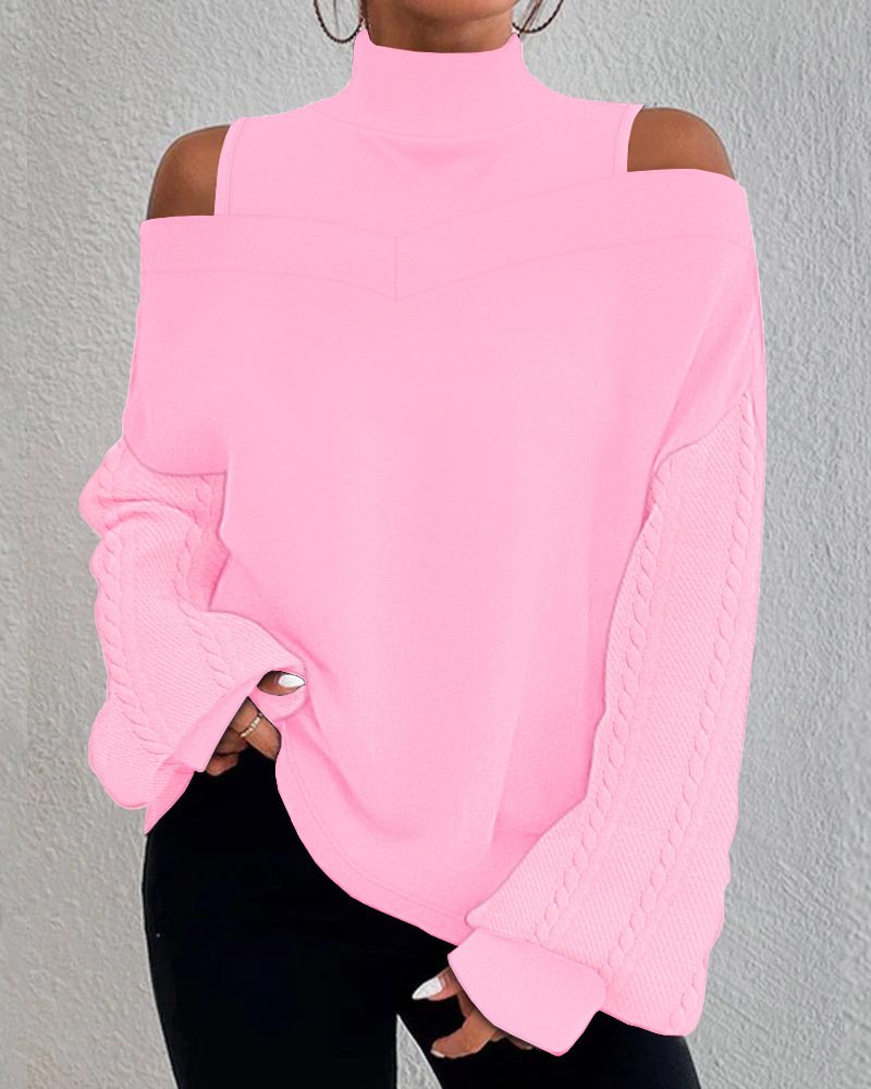 Loose Plain Casual Turtleneck Blouse