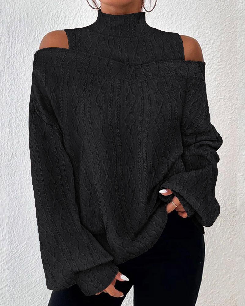 Loose Plain Casual Turtleneck Blouse