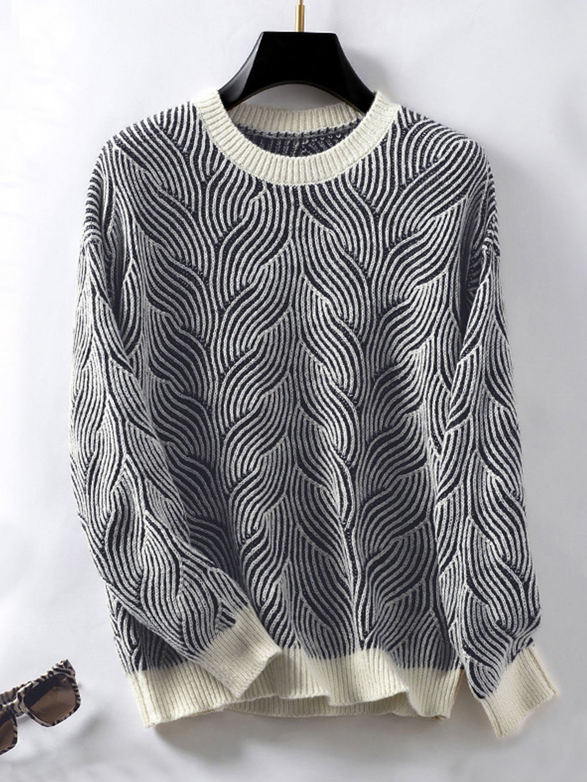 Casual Geometric Yarn/Wool Yarn Sweater