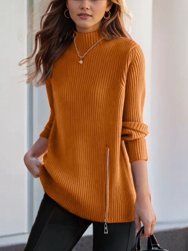 Casual Yarn/Wool Yarn Mock Neck Sweater