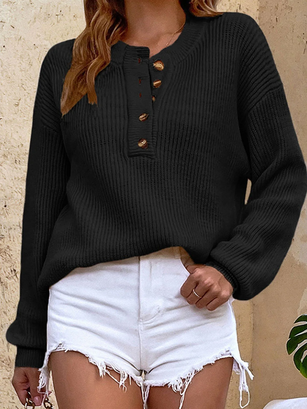 Yarn/Wool Yarn Plain Casual Loose Sweater