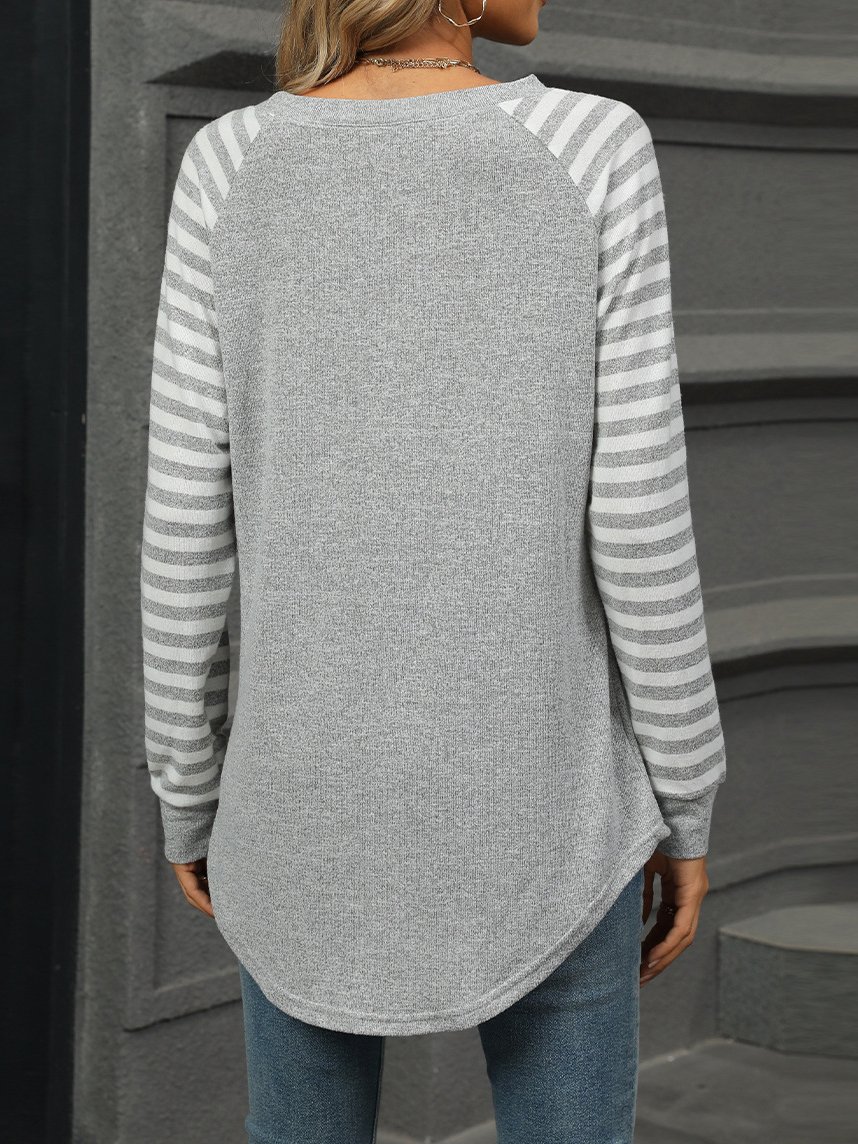 Women Striped Crew Neck Casual Long Sleeve T-shirt