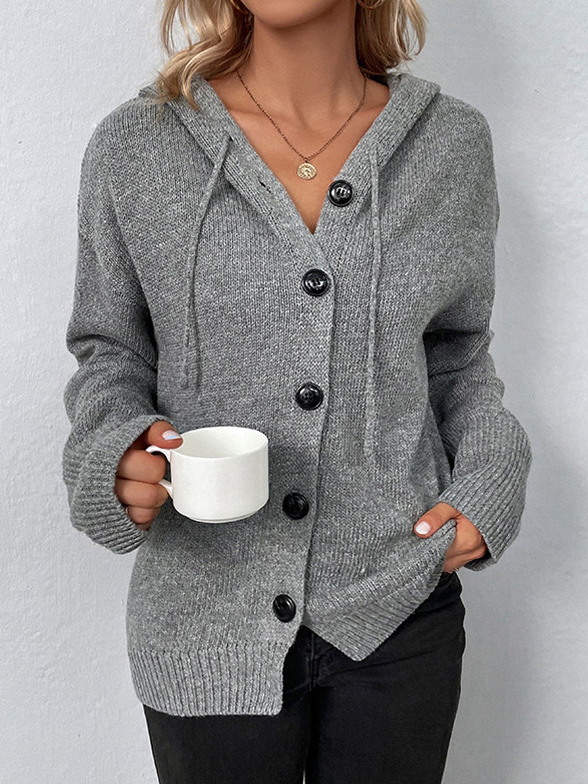 Yarn/Wool Yarn Loose Plain Casual Cardigan