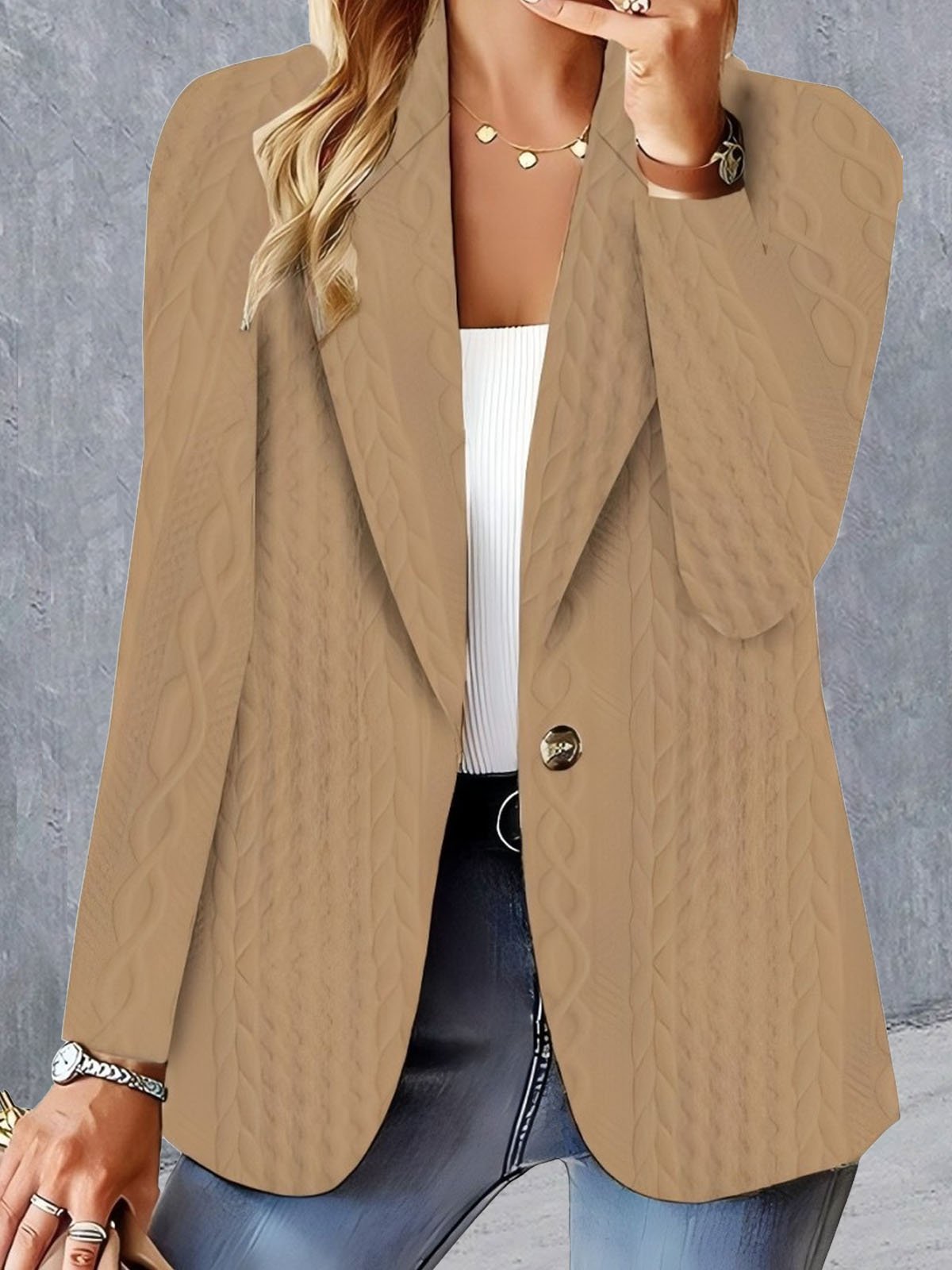 Plain Casual Buckle Lapel Collar Blazer