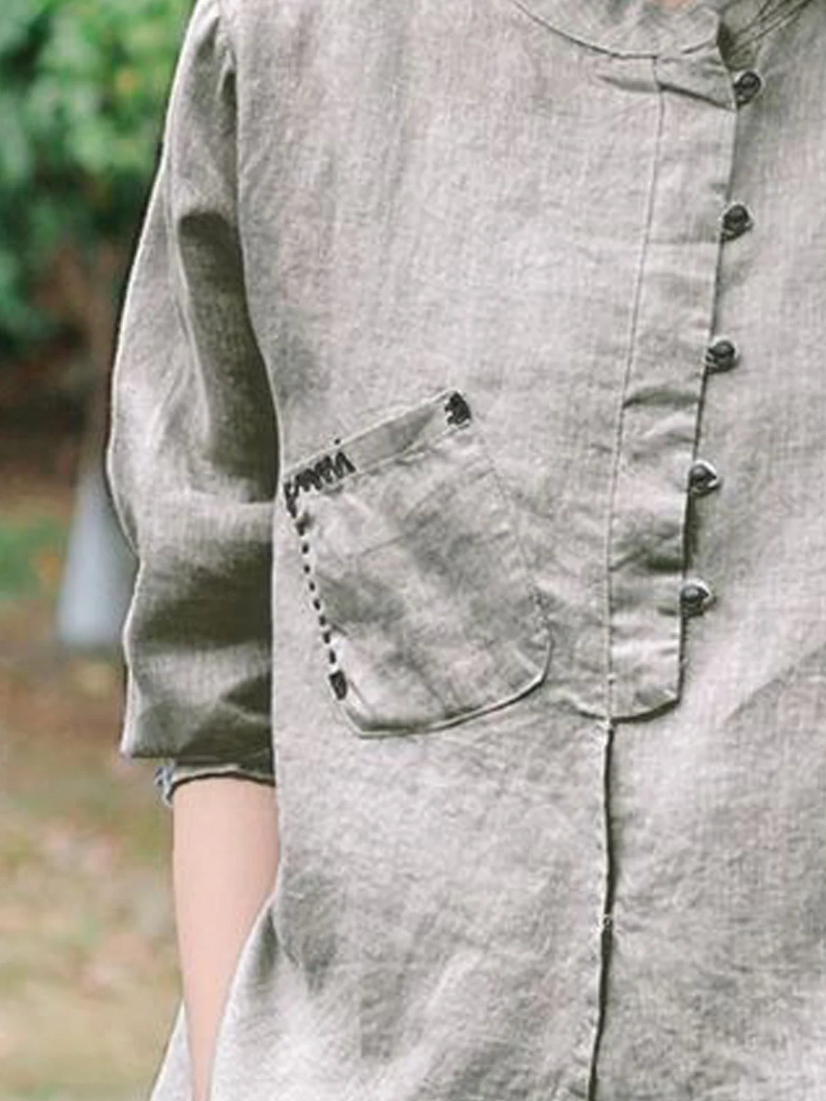 Linen Stand Collar Cotton And Linen Shirt