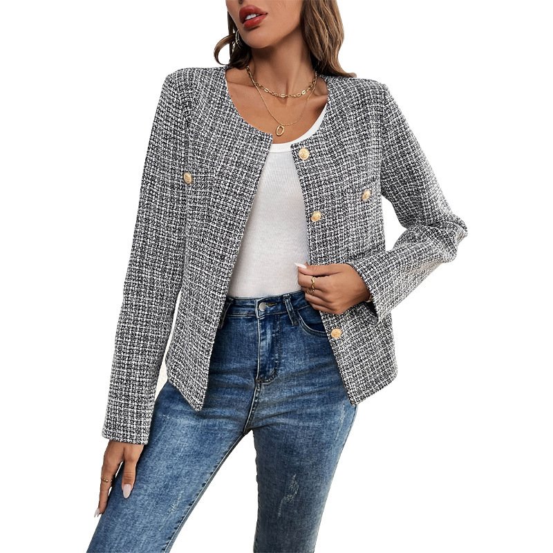 Buckle Plaid Casual H-Line Jacket