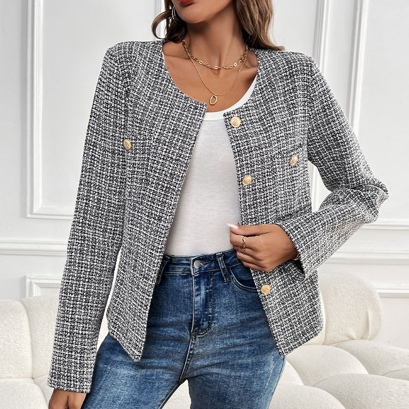 Buckle Plaid Casual H-Line Jacket