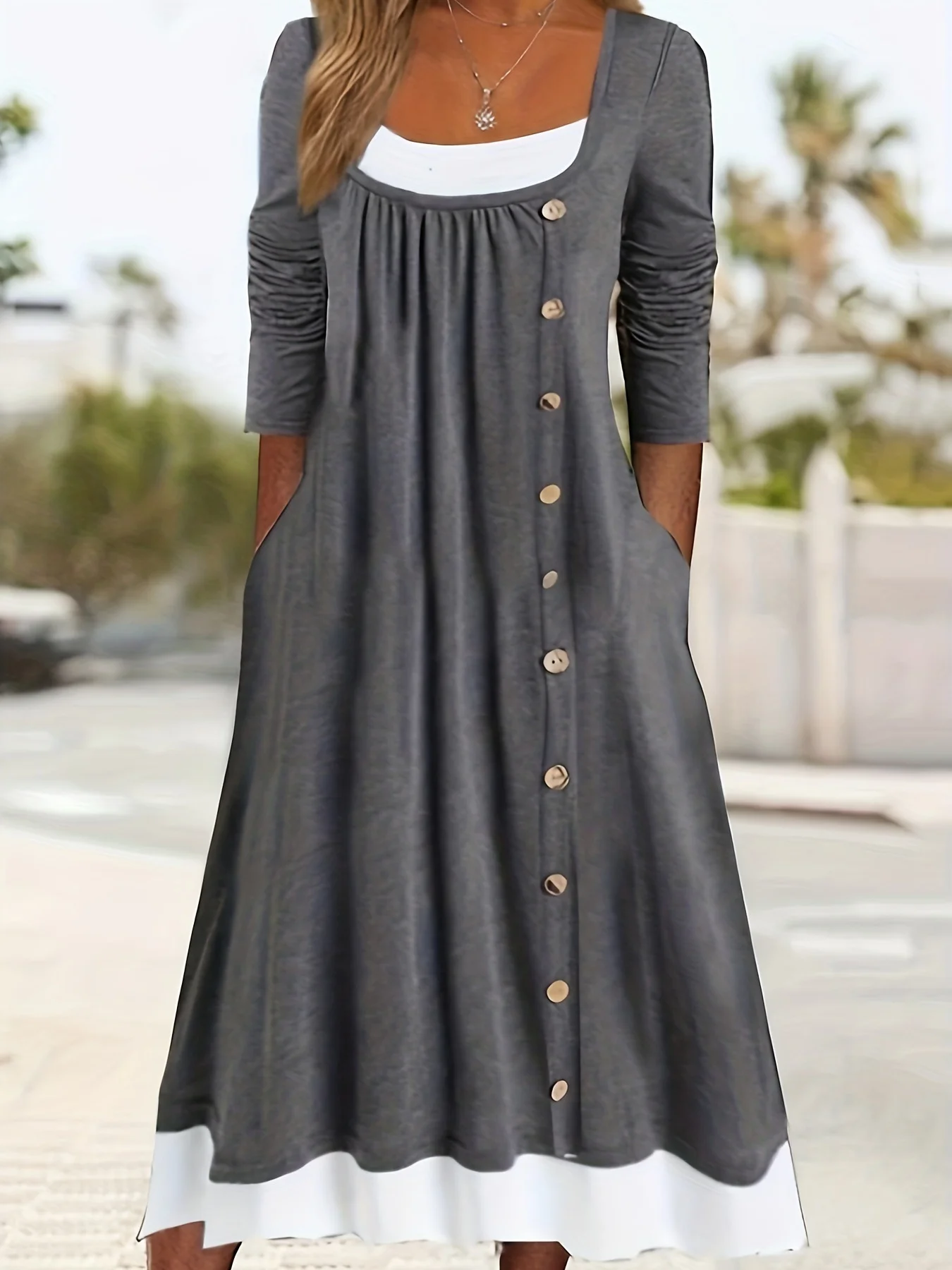 Crew Neck Casual Dress With No