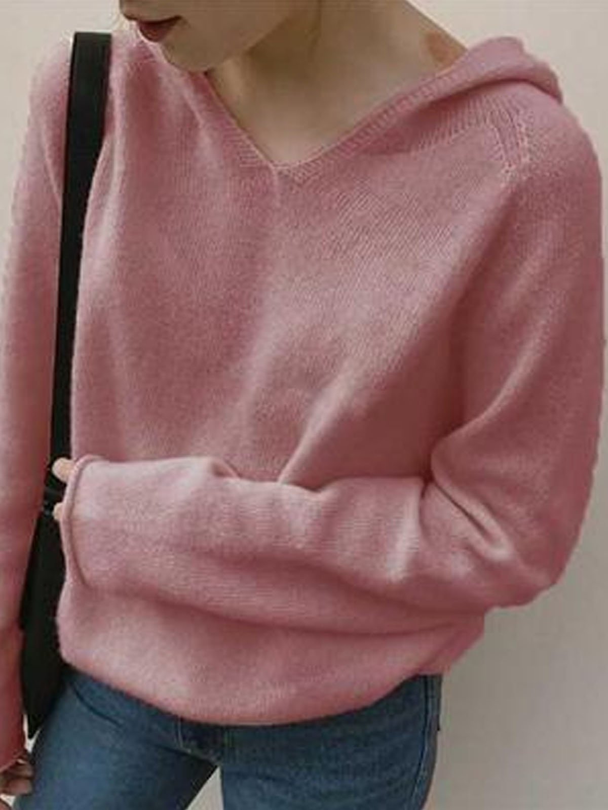 Casual Plain Hoodie Yarn/Wool Yarn Sweater