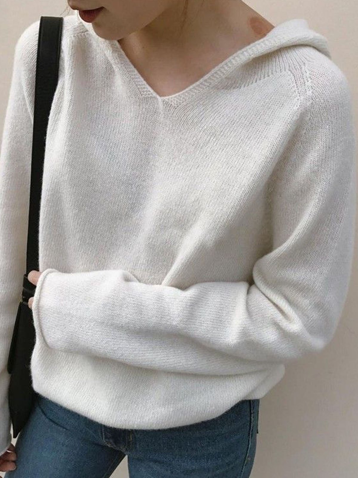 Casual Plain Hoodie Yarn/Wool Yarn Sweater