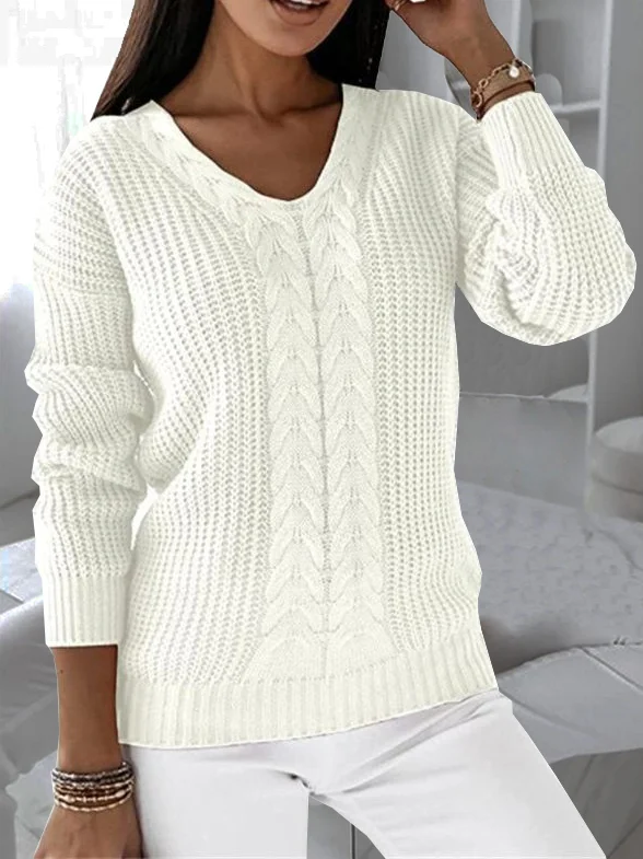 Casual Yarn/Wool Yarn Loose Plain Sweater