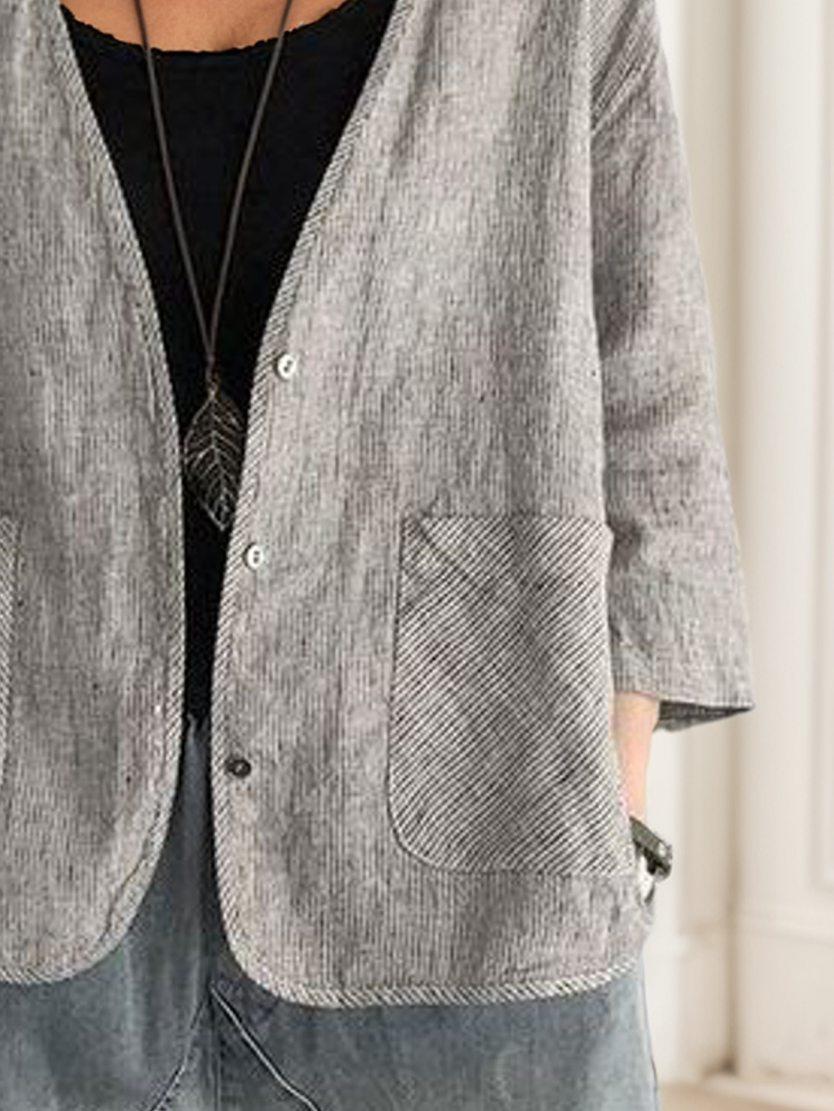 Loose Plain Linen Linen Jacket