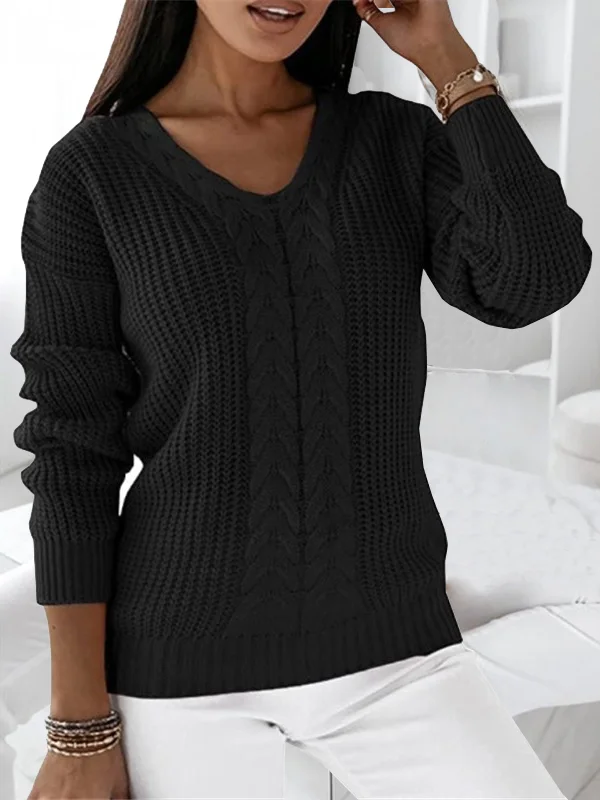 Casual Yarn/Wool Yarn Loose Plain Sweater