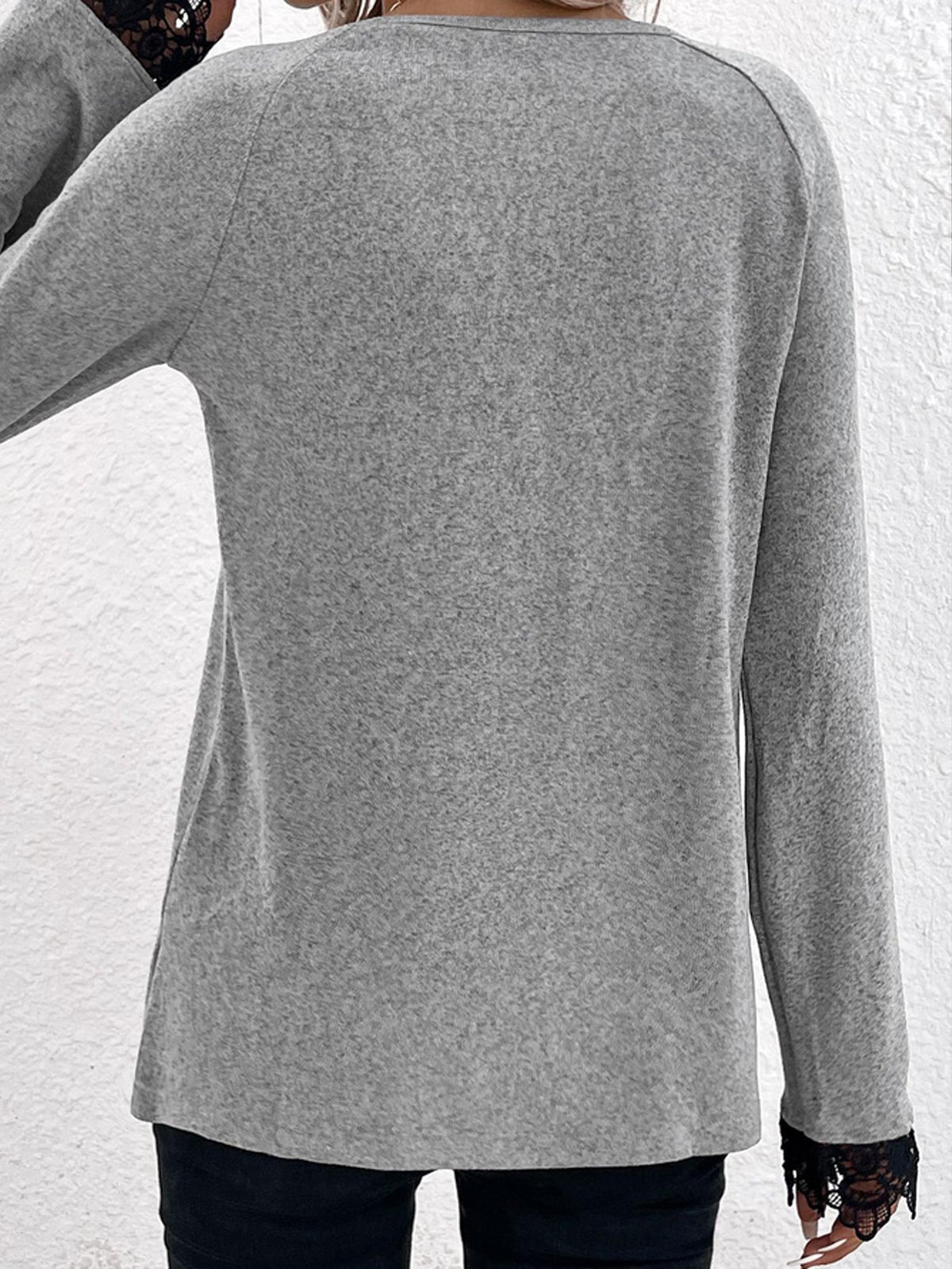 Women Plain V Neck Casual Long Sleeve T-shirt