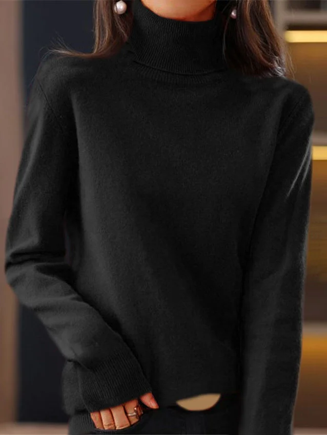 Yarn/Wool Yarn Turtleneck Casual Plain Sweater