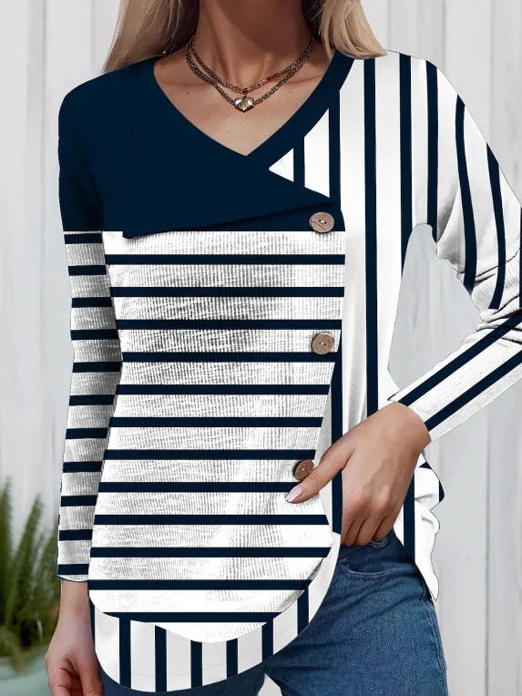 Loose Striped Others Casual Blouse