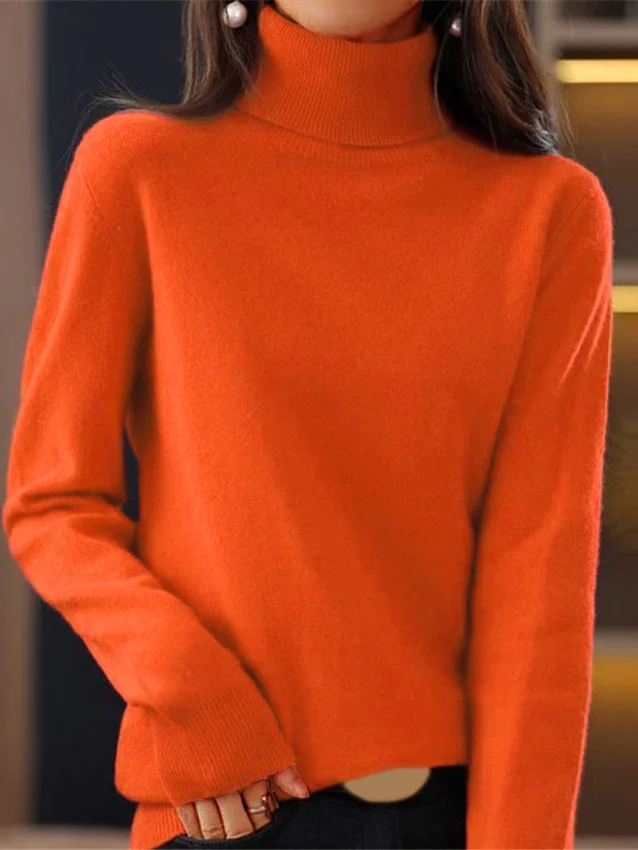 Yarn/Wool Yarn Turtleneck Casual Plain Sweater