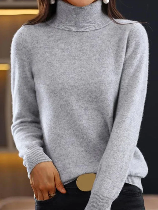 Yarn/Wool Yarn Turtleneck Casual Plain Sweater