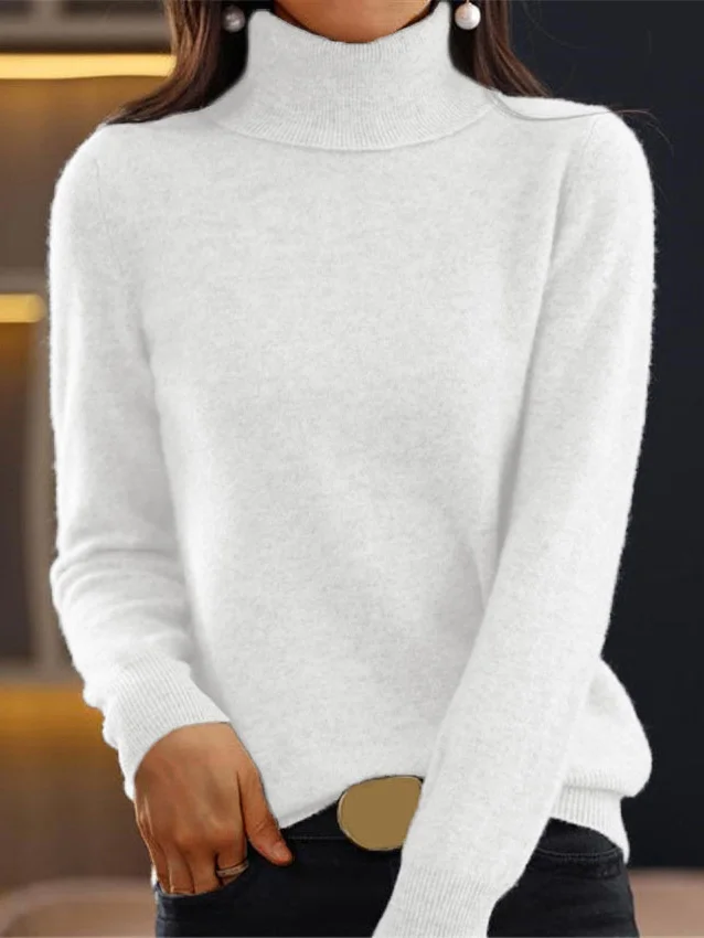 Yarn/Wool Yarn Turtleneck Casual Plain Sweater