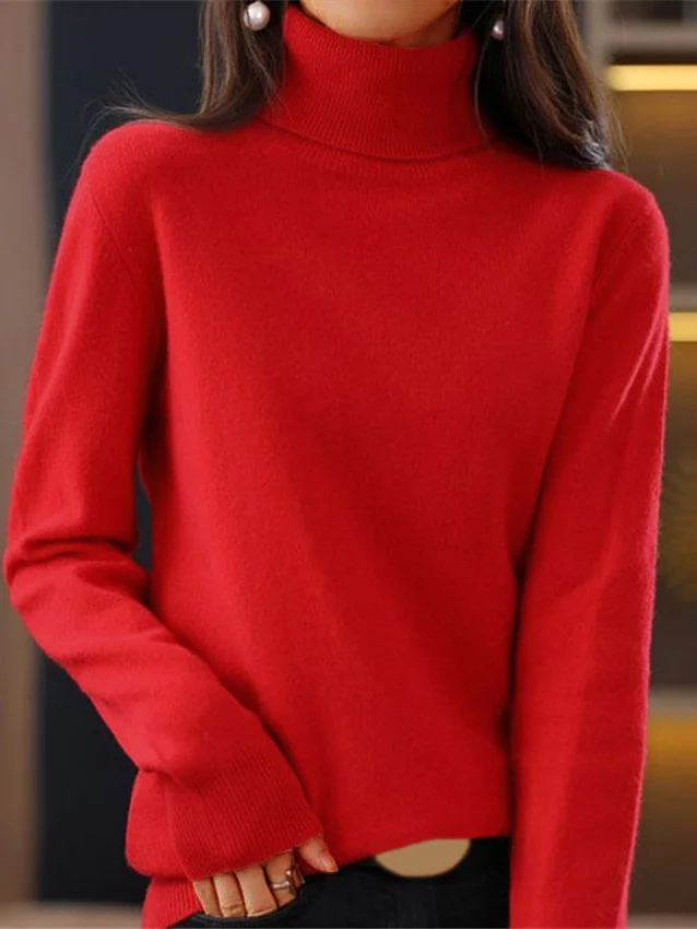 Yarn/Wool Yarn Turtleneck Casual Plain Sweater