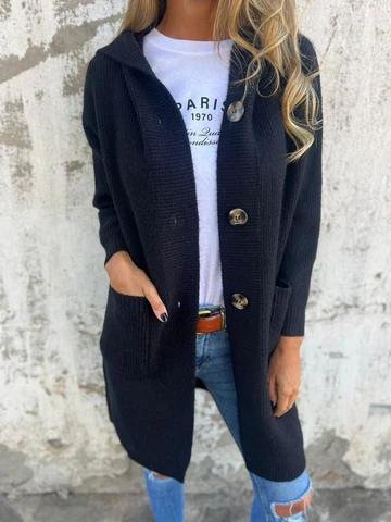 Casual Plain Wool/Knitting Hoodie Cardigan