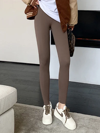 Casual Tight Fleece Plain Leggings