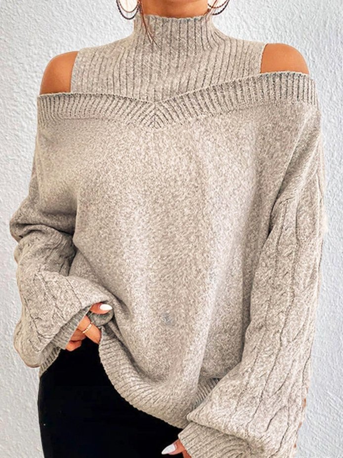 Turtleneck Balloon Sleeve Plain Wool/Knitting Casual Sweater