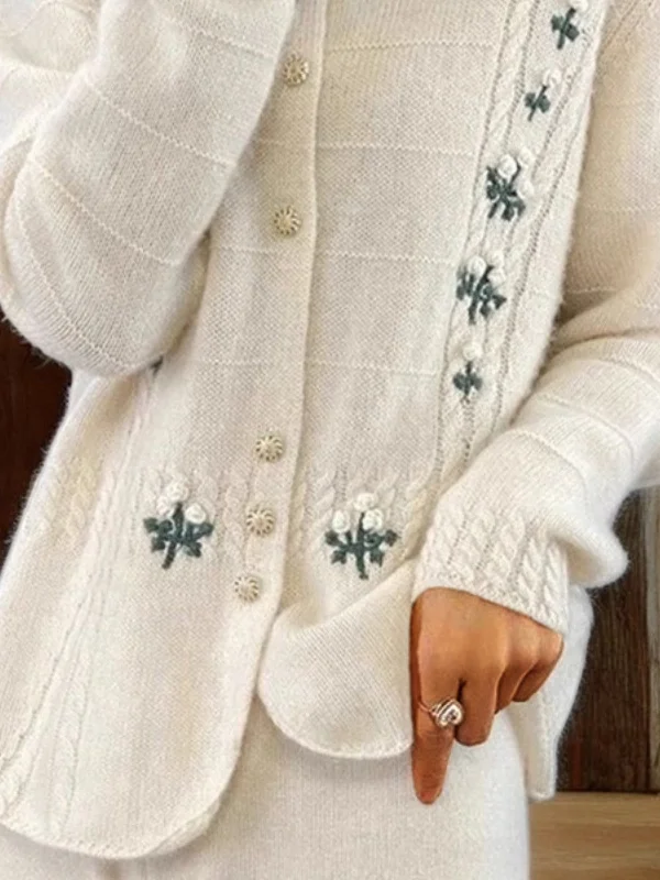 Buttoned Casual Yarn/Wool Yarn Cardigan