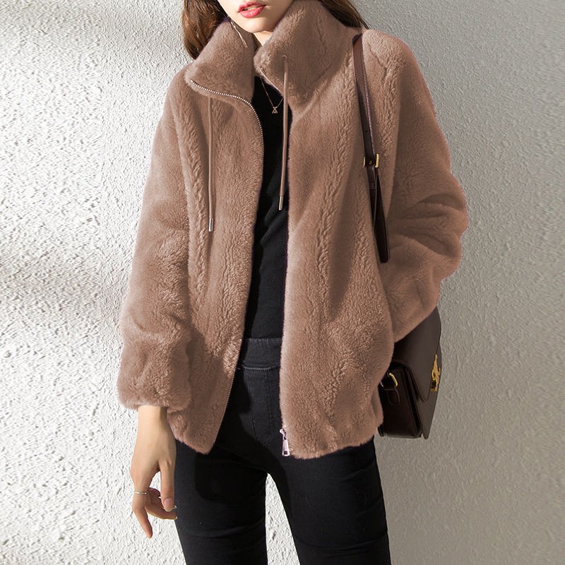 Plain Casual Fluff/Granular Fleece Fabric Loose Kimono