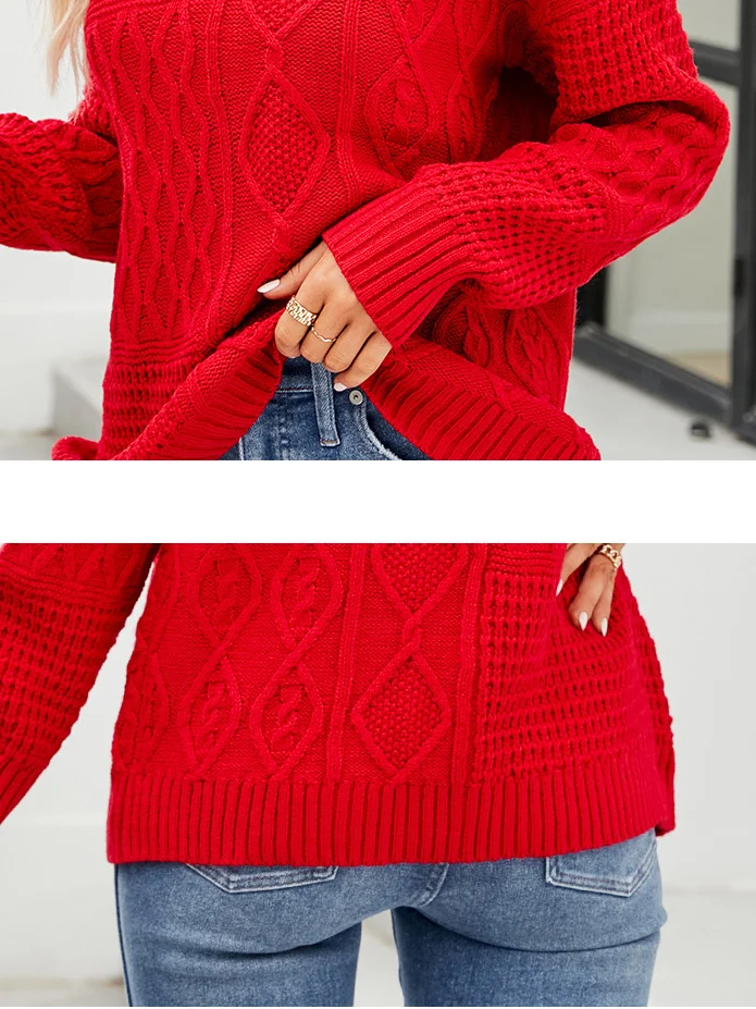 Plain Casual Yarn/Wool Yarn Crew Neck Sweater