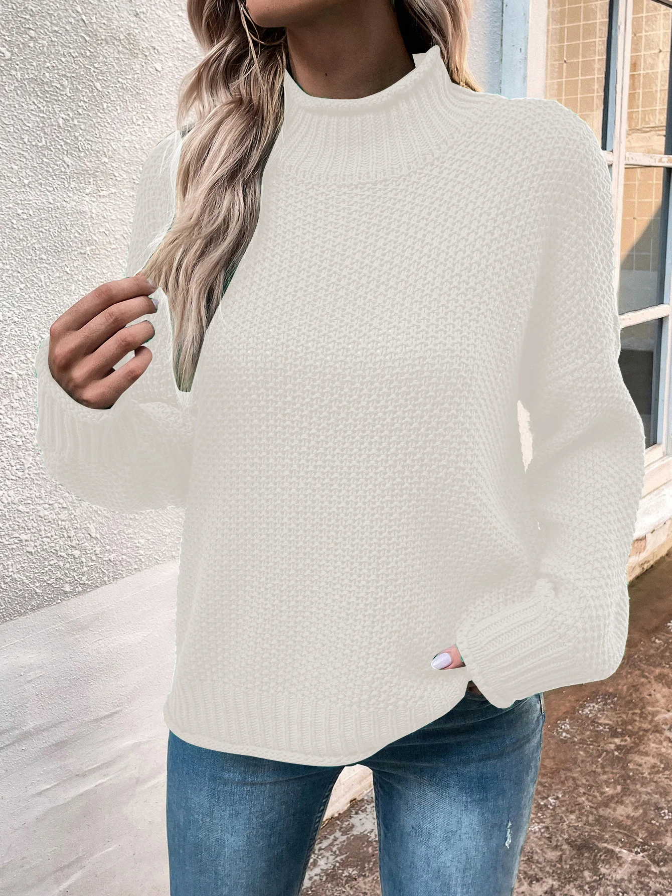 Wool/Knitting Mock Neck Loose Casual Sweater