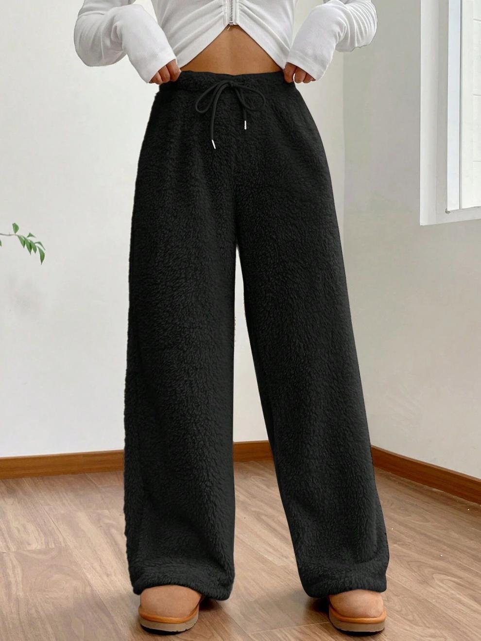 Fluff/Granular Fleece Fabric Casual Plain Pants